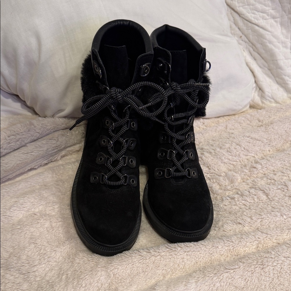 Botkier Black Combat Boots with Fur Detail New